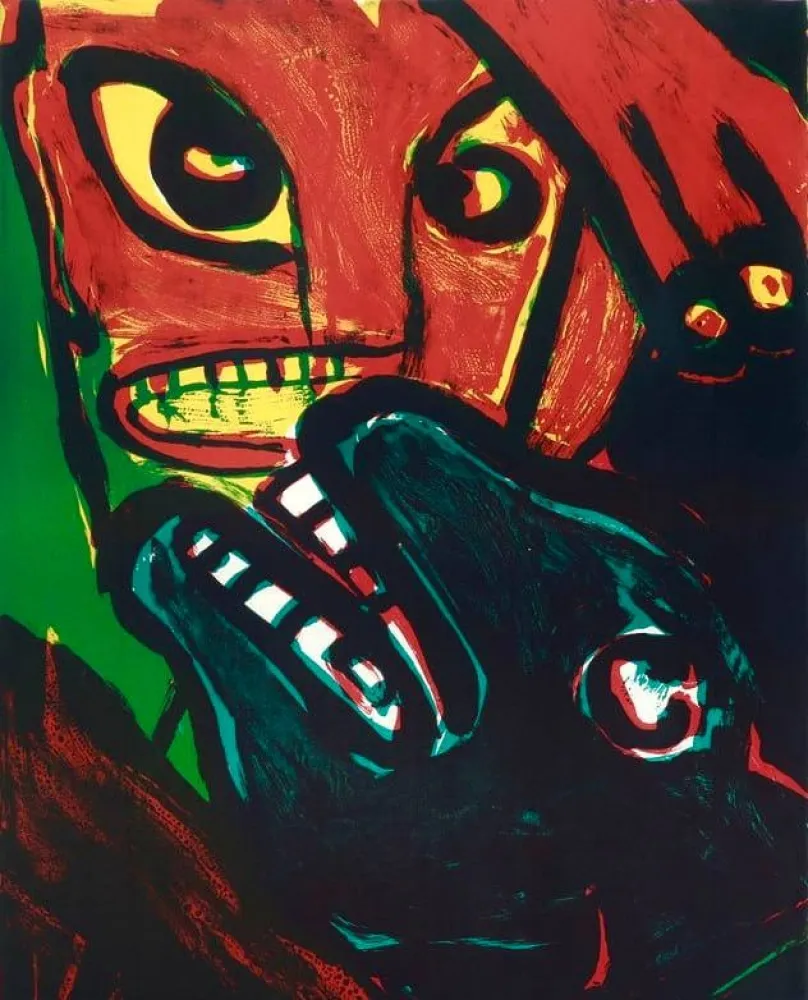 Litografía Lindstrom - Man and Animal