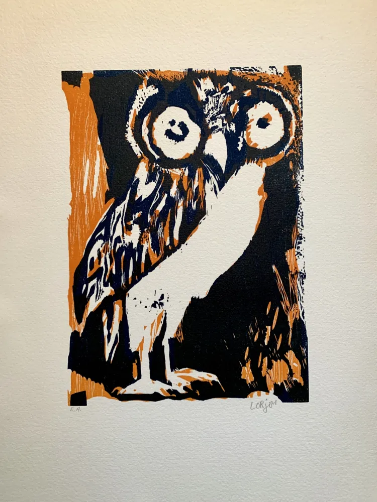 Grabado En Madera Lorjou - Les animaux  : Chouette orange