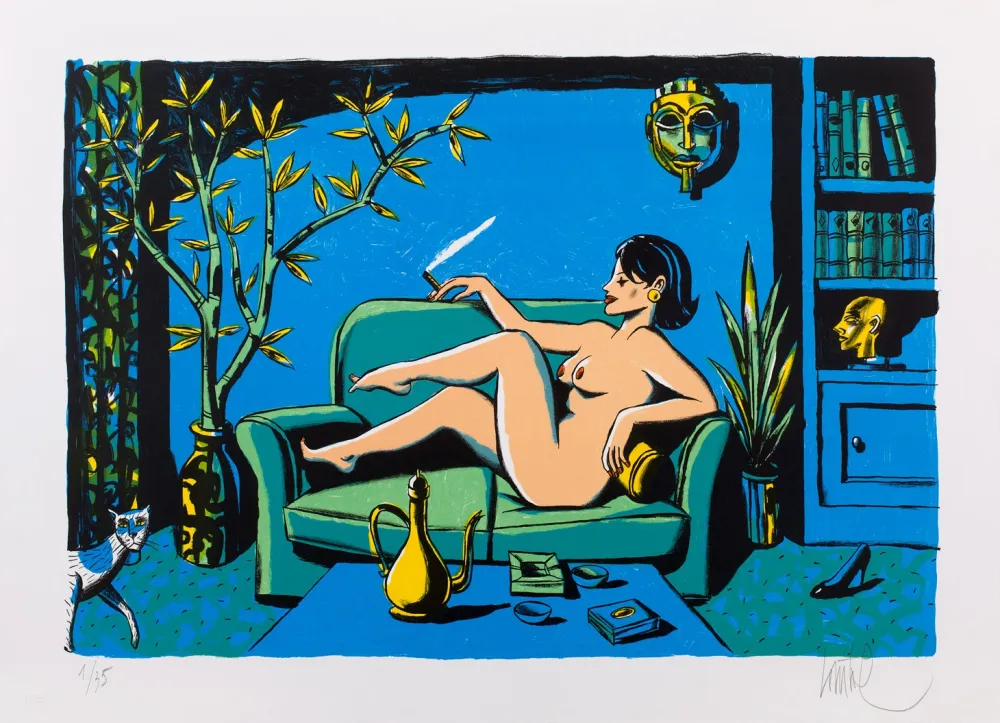 Litografía Loustal - Nu au Masque