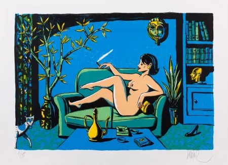 Litografía Loustal - Nu au Masque