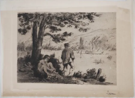 Punta Seca Luce - Maximilien LUCE - Après-midi d'Été dans l'Yonne Vers 1890 - Gravure originale signée