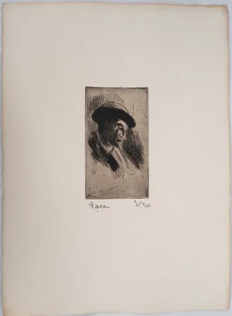 Punta Seca Luce - Maximilien LUCE - Etude d'un homme au chapeau, de profil droit Vers 1895 - Gravure originale signée