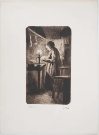 Punta Seca Luce - Maximilien LUCE - La cuisine (rue Cortot) Vers 1895 - Gravure originale signée