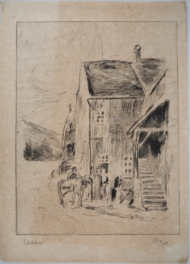 Punta Seca Luce - Maximilien LUCE - Maison de campagne Vers 1900 - Gravure originale- signée