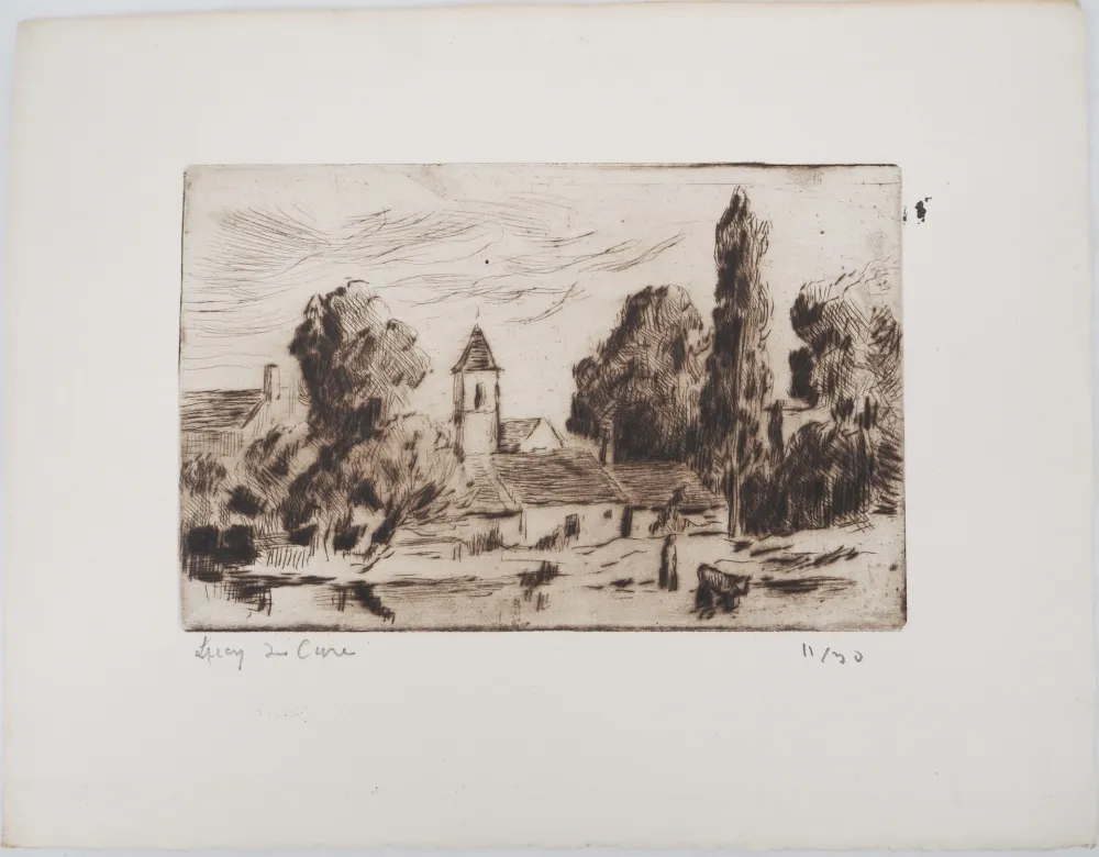 Punta Seca Luce - Maximilien LUCE - Paysage champêtre ( village de Bessy-sur-Cure)  - Gravure originale signée