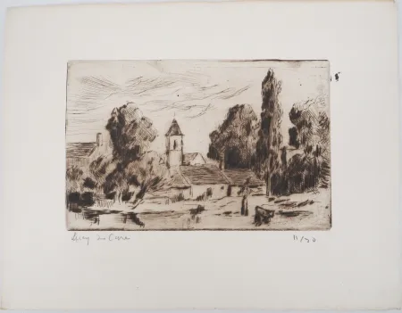 Punta Seca Luce - Maximilien LUCE - Paysage champêtre ( village de Bessy-sur-Cure)  - Gravure originale signée