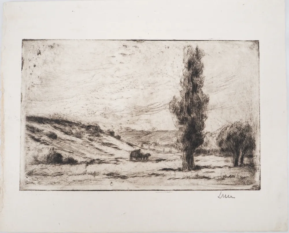 Punta Seca Luce - Maximilien LUCE - Paysage de campagne Vers 1900 - Gravure originale signée