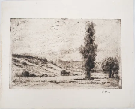 Punta Seca Luce - Maximilien LUCE - Paysage de campagne Vers 1900 - Gravure originale signée