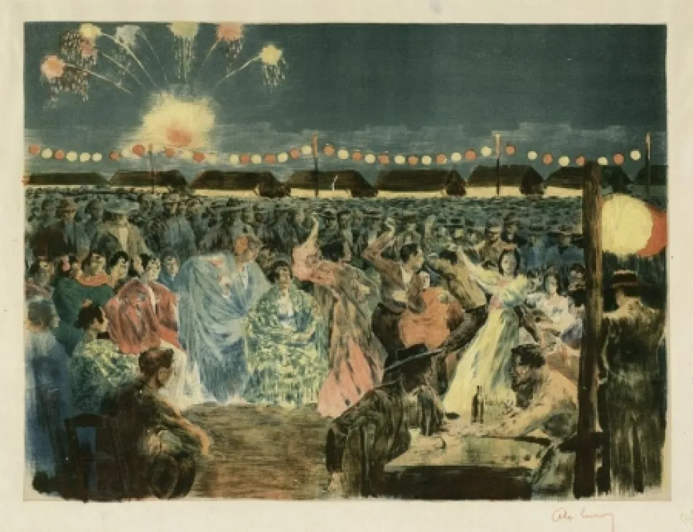 Litografía Lunois - Fête de nuit sur les bords du Guadalquivir