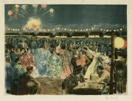 Litografía Lunois - Fête de nuit sur les bords du Guadalquivir