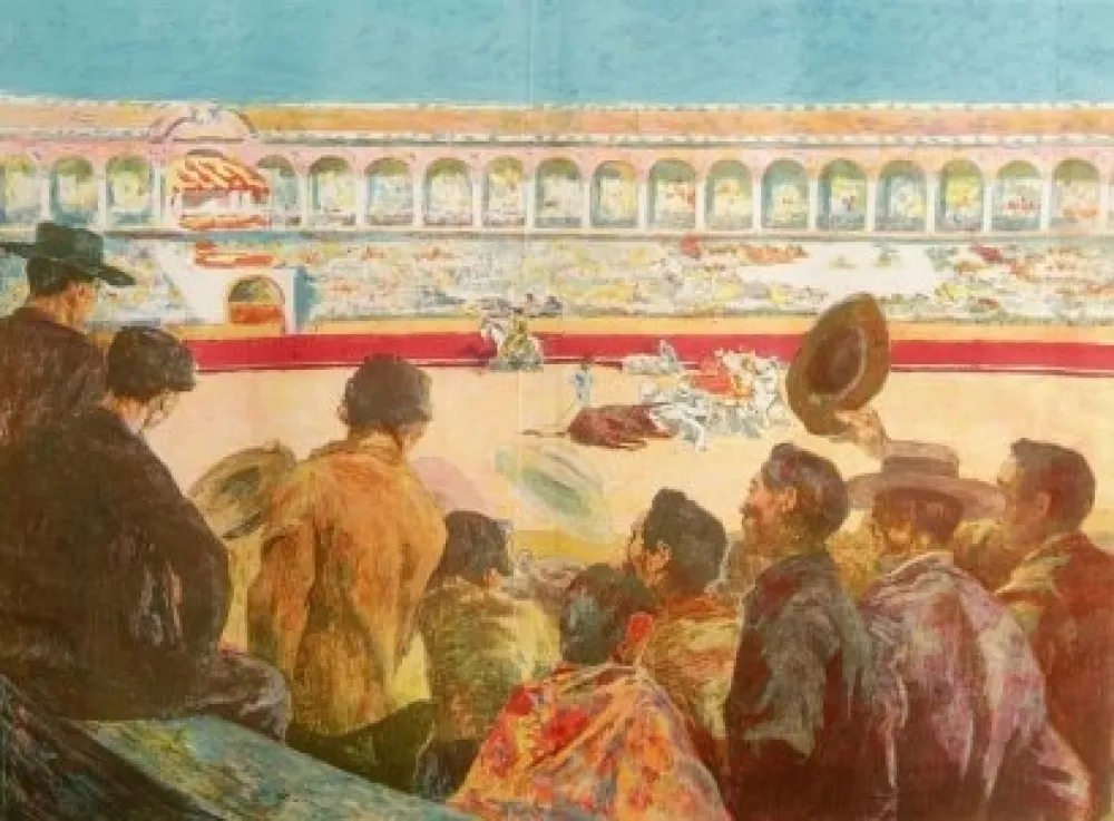 Litografía Lunois - La Corrida:  L'enlèvement du taureau (Taking Away the Bull)