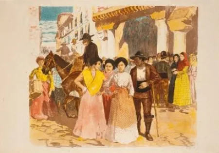 Litografía Lunois - Une rue à Burgos