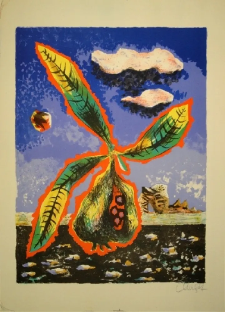 Litografía Lurcat - Frucht mit Blättern in phantastischer Landschaft