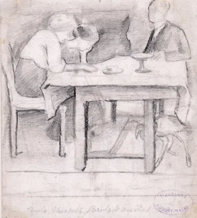 Sin Técnico Macke - Christa, Elisabeth, Bernhard am Tisch. Verso: Geburtstagstisch für Sofie Gerhardt.