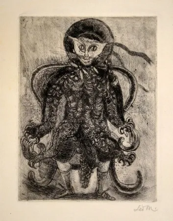 Aguafuerte Maillet - (Katzenwesen auf Sessel)