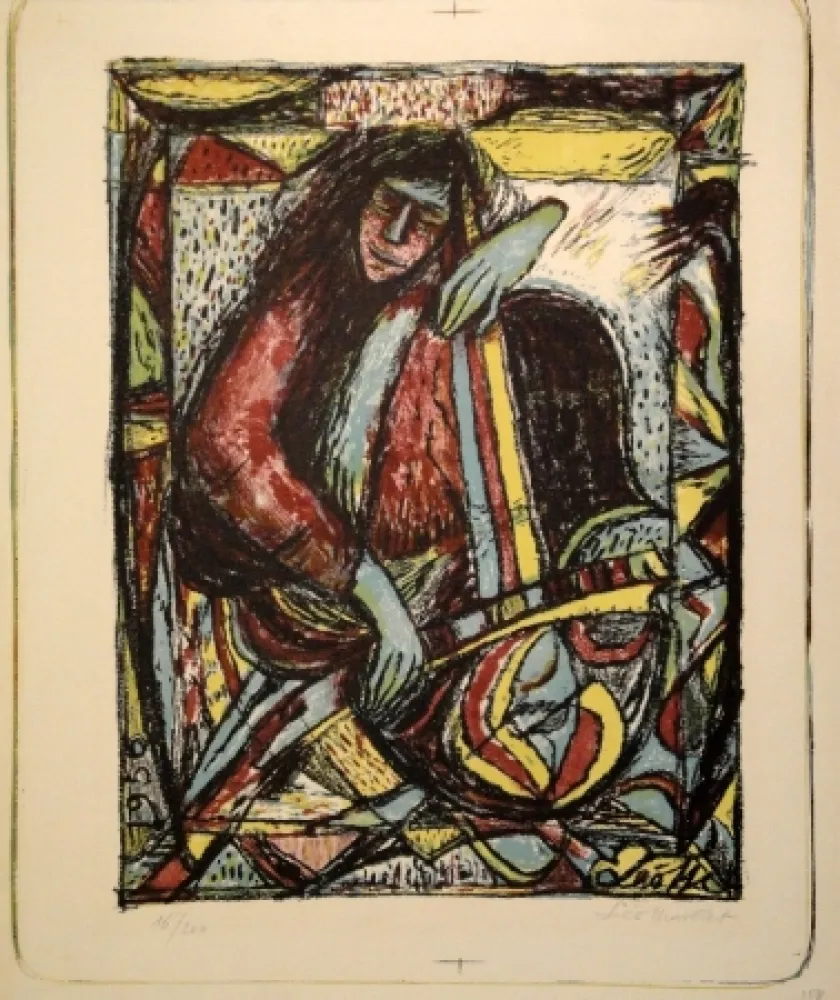 Litografía Maillet - Violoncellist