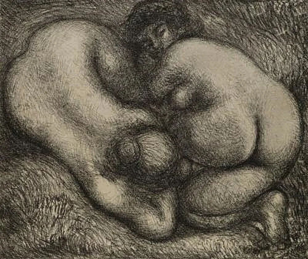 Litografía Maillol - Deux femmes dans l’herbe.