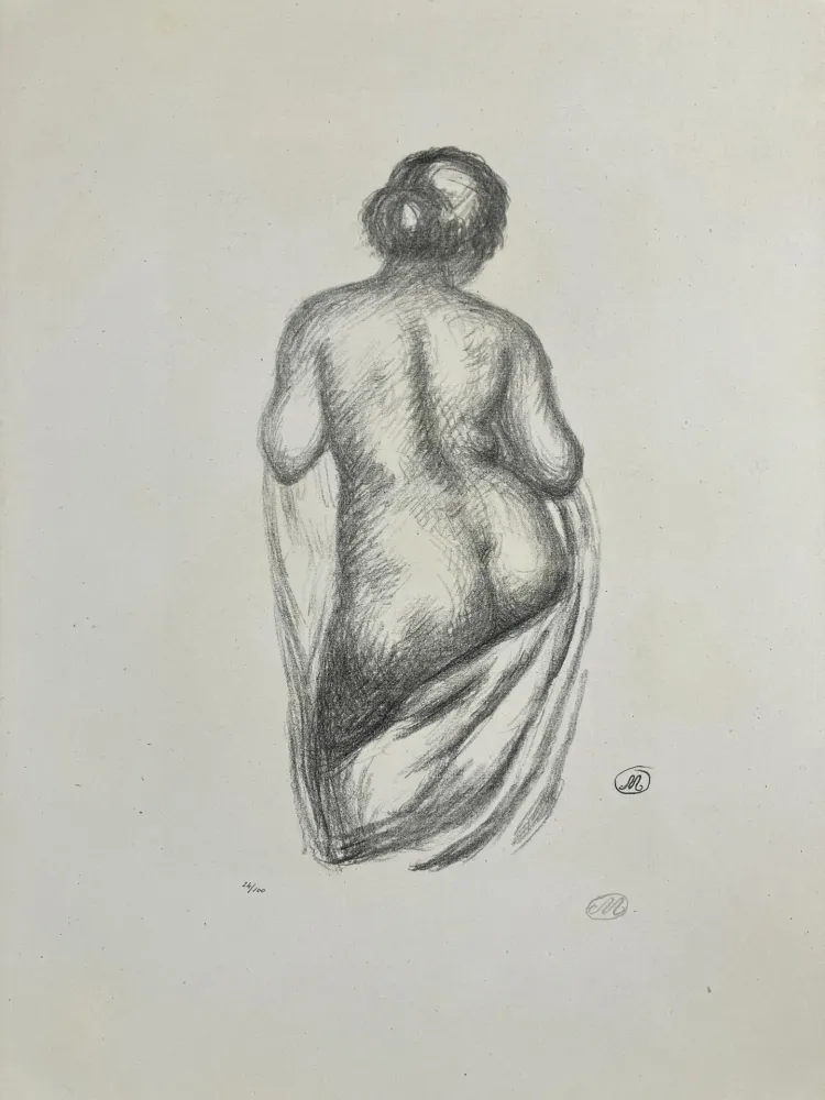 Litografía Maillol - Femme de dos drapée. 1926.