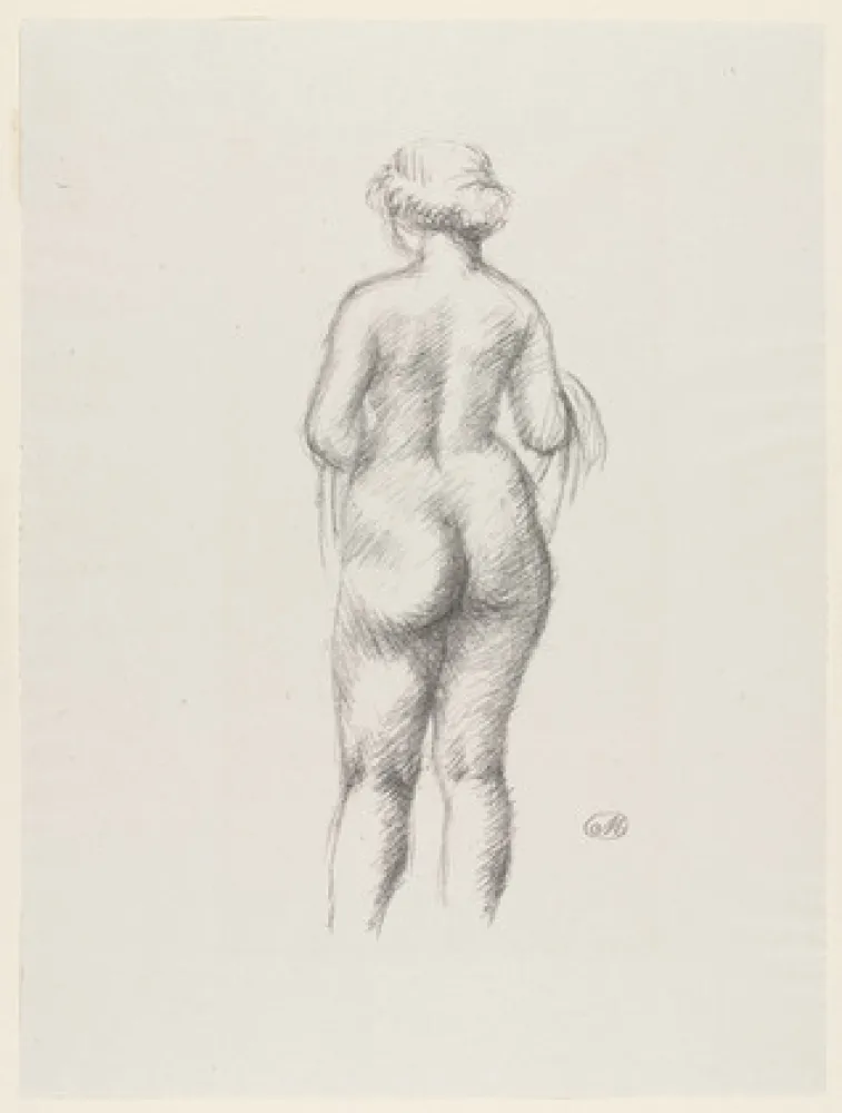 Litografía Maillol - Femme nue de dos tenant une echarpe 