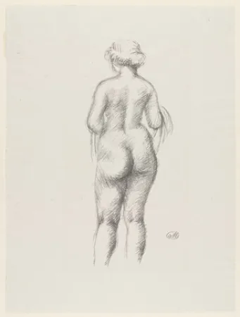 Litografía Maillol - Femme nue de dos tenant une echarpe 