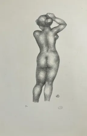 Litografía Maillol - Nu de dos, bras levé. 1925.