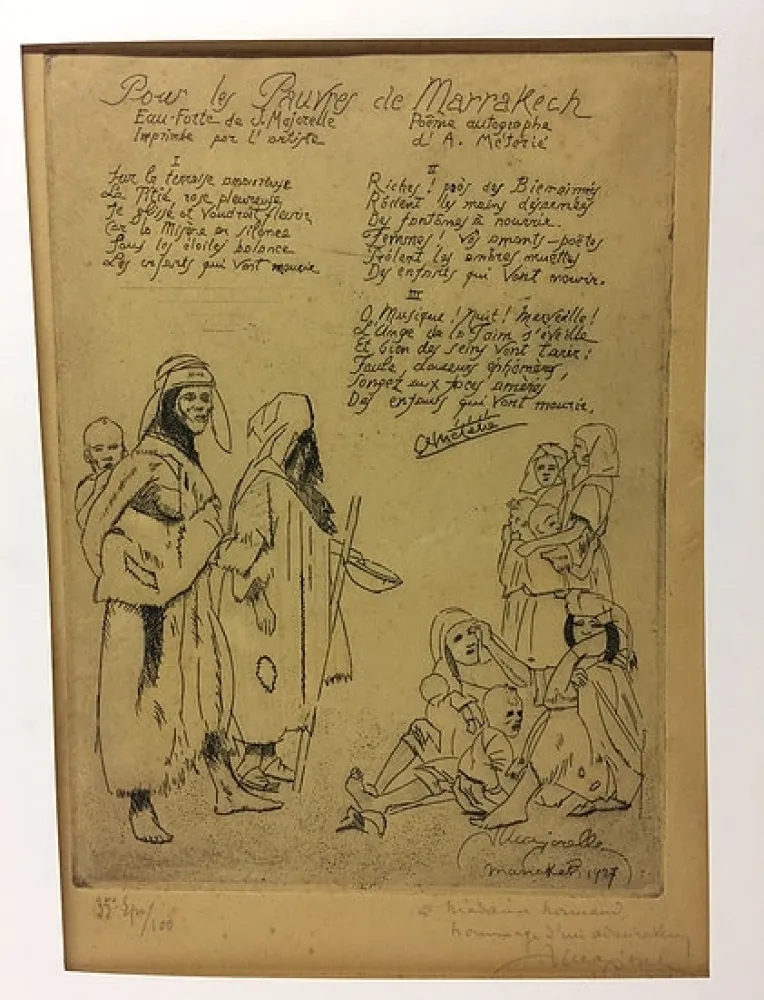 Aguafuerte Majorelle - Pour les pauvres de Marrakech. 