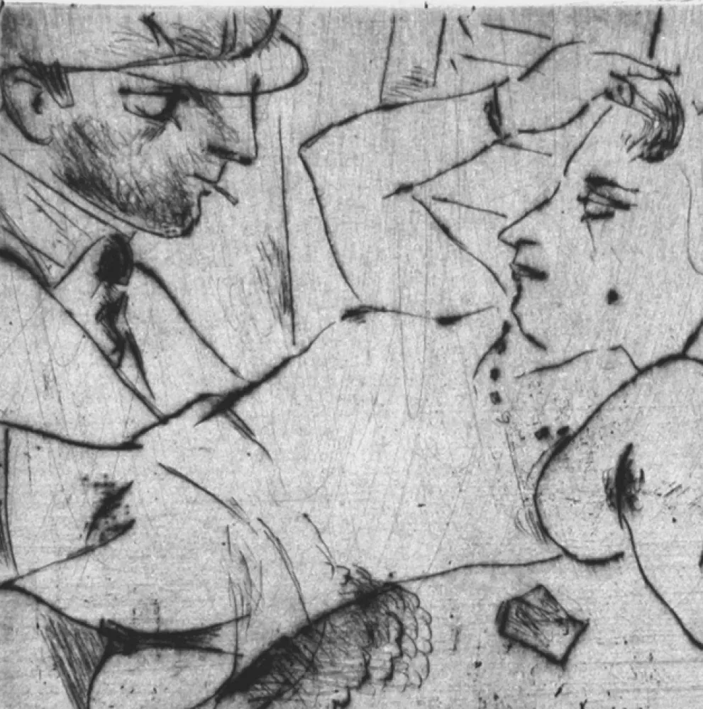 Punta Seca Manfredi - Autoritratto con modella