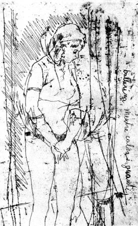 Aguafuerte Manfredi - Ballerina mentre calza i guanti