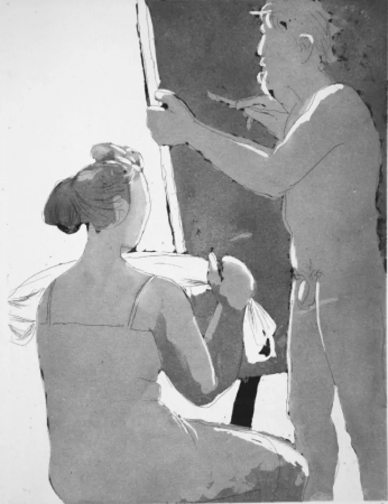 Aguafuerte Y Aguatinta Manzu - Pittore e modella