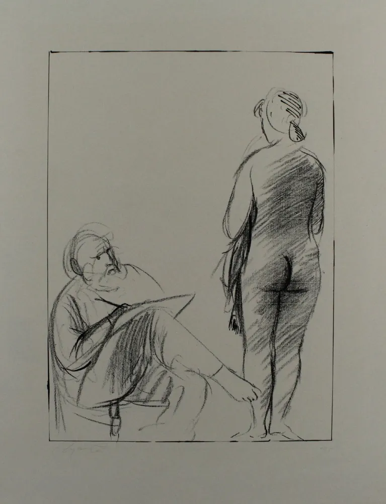 Litografía Manzu - Pittore e modella