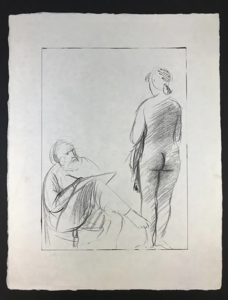 Litografía Manzu - Pittore e Modella