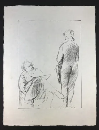 Litografía Manzu - Pittore e Modella