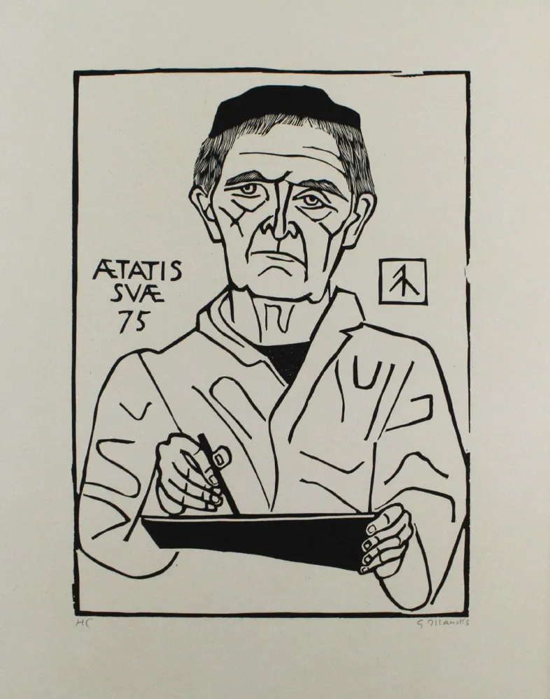 Linograbado Marcks - Selbstbildnis von vorn (Halbfigur)