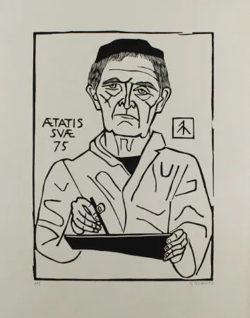 Linograbado Marcks - Selbstbildnis von vorn (Halbfigur)