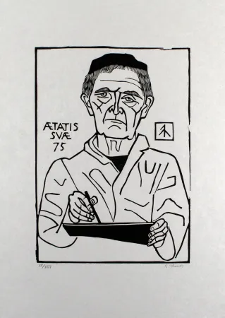 Linograbado Marcks - Selbstbildnis von vorn (Halbfigur)