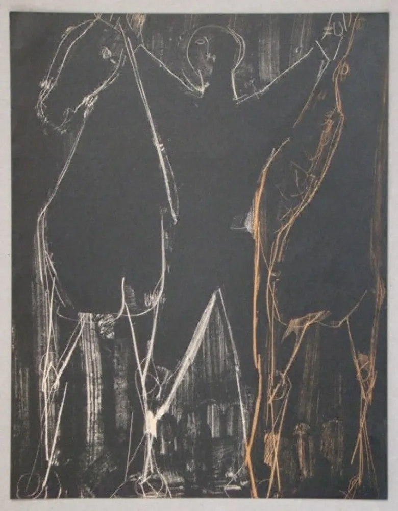 Litografía Marini - Chevaux et Cavalier