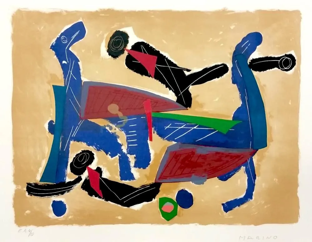 Litografía Marini - Chevaux et cavaliers