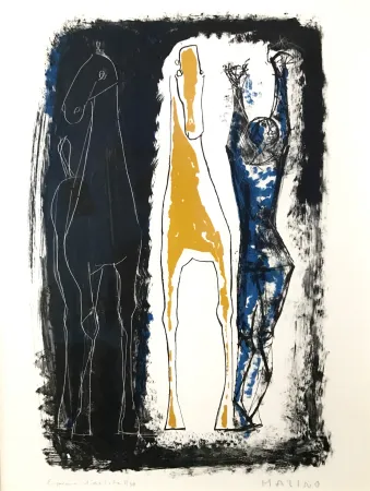 Litografía Marini - Jongleur et Deux Chevaux