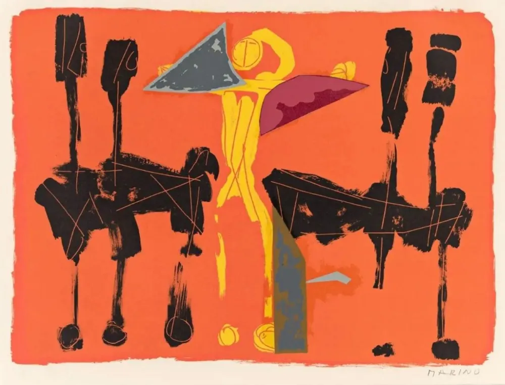 Litografía Marini - L107 Chevaux Et Cavaliers IV