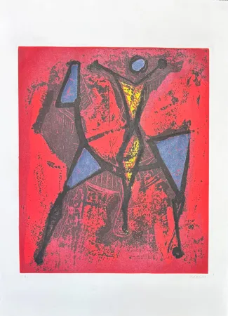 Aguatinta Marini - Marino Marini (1901-1980) - CAVALIERE I - Color Aquatint on Goya paper - 1972