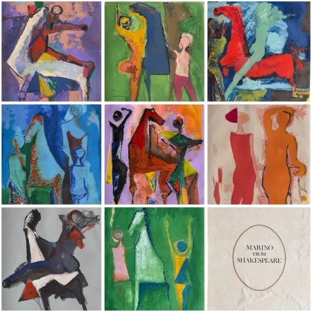 Grabado Marini - Marino Marini (1901–1980) - MARINO FROM SHAKESPEARE I - Complete original folder containing 8 color drypoint etchings and aquatints on paper - 1977