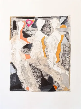 Grabado Marini - Marino Marini (1901 - 1980) - Tre grazie - Etching and color aquatint - 1975