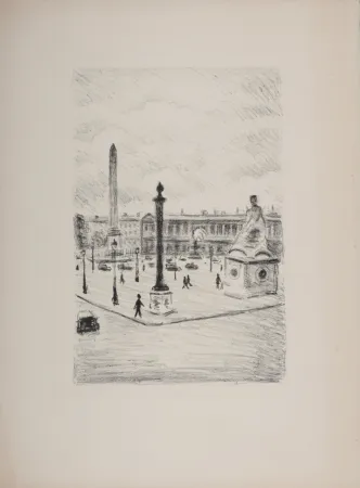 Litografía Marquet - La Place de la Concorde, 1950