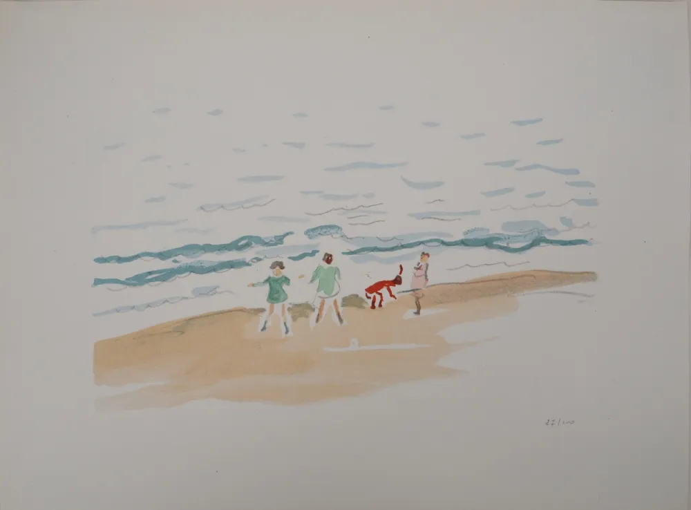 Litografía Marquet - Les enfants sur la plage 