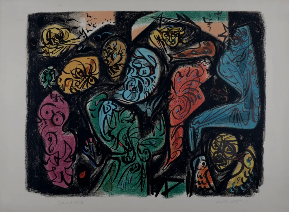 Litografía Masson - Astres et visages, 1972 - Hand-signed