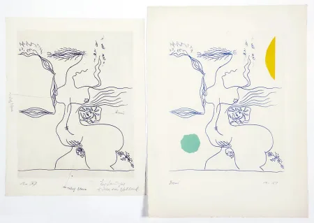 Aguafuerte Y Aguatinta Masson - FANTASME ÉROTIQUE (1960). 2 épreuves dont 1 unique.