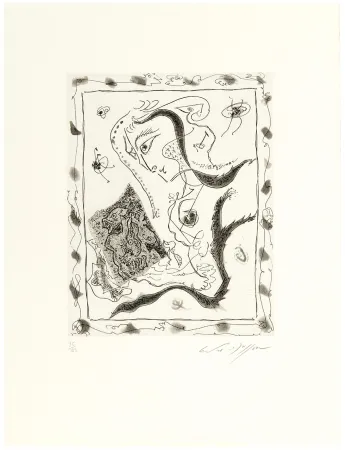 Aguafuerte Y Aguatinta Masson - Jeune fille regardant un dessin surréaliste (1967)