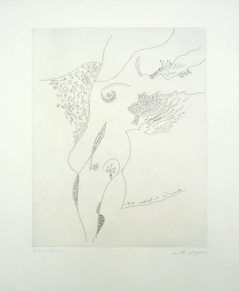 Aguafuerte Masson - Le sein et l'oiseau