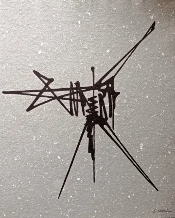 Sin Técnico Mathieu - Abstract Composition, Beautiful Hand signed lithograph, black abstraction on grey background , Hand signed!