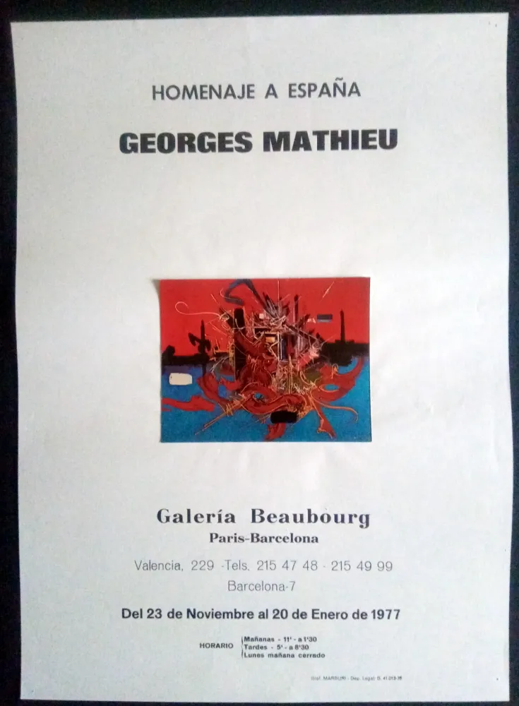 Cartel Mathieu - Homenaje a España - Galeria Beaubourg Paris - Barcelona 1977